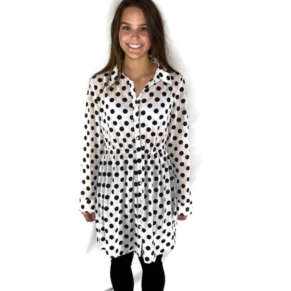 Kensie White Dress with Black Polka Dots